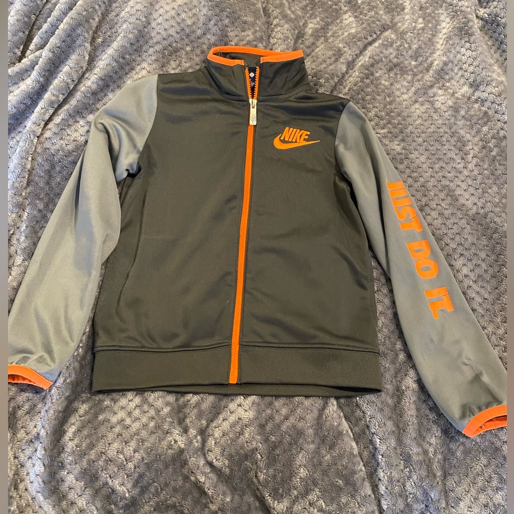 EC Nike zip up track jacket in grey and bright orange sz7
